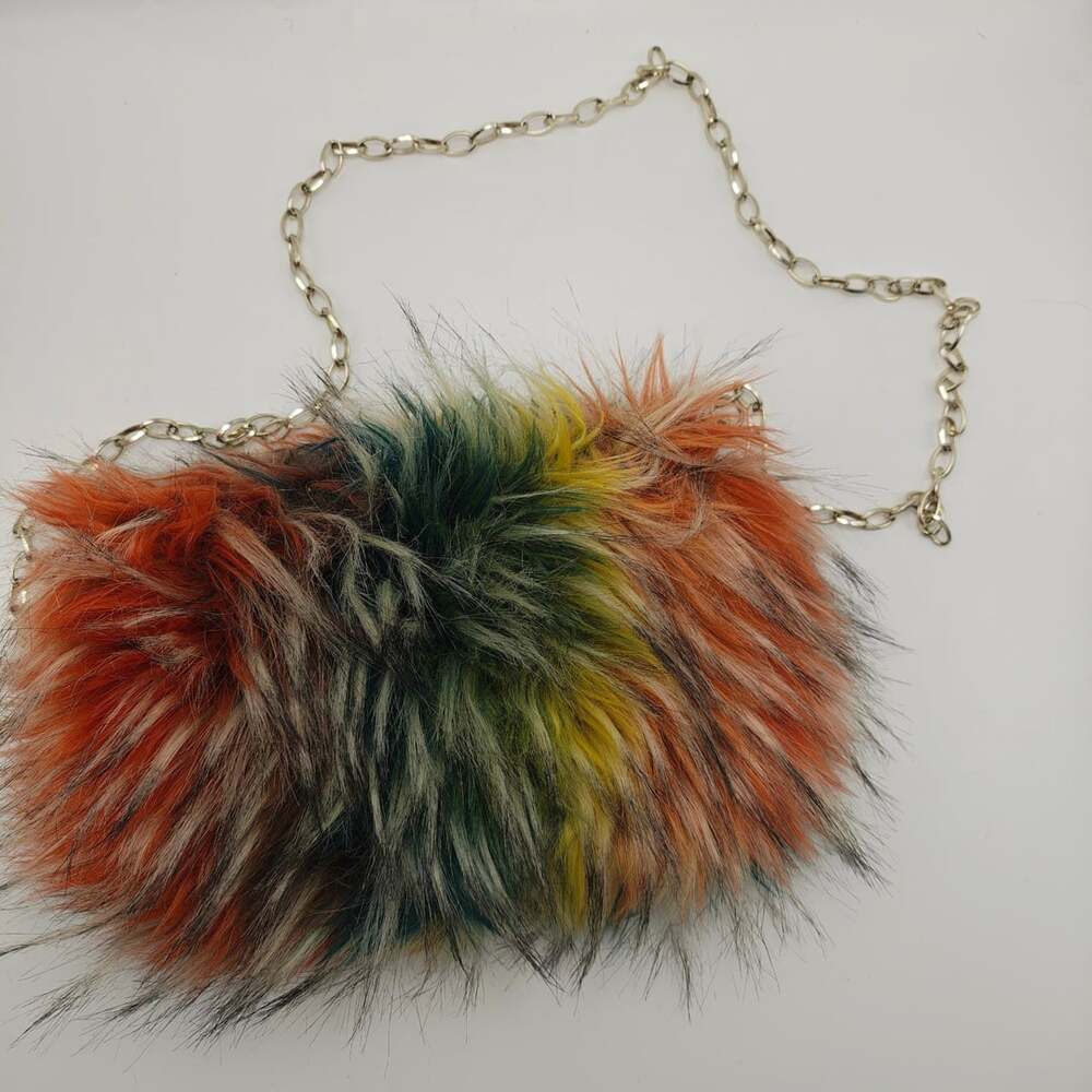 Faux Fur Crossbody Bag Multicolor Faux Fur Chain Strap Shoulder Handbag